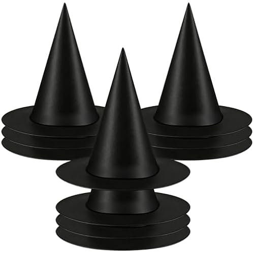 Halloween Witch Hats Decorations, 10 PCS Hanging Floating Witch Hats Bulk with 157FT Fishing Line, Black Wizard Hat Decor for Outdoor Indoor Porch Yard Party Supplies Costume Accessory
