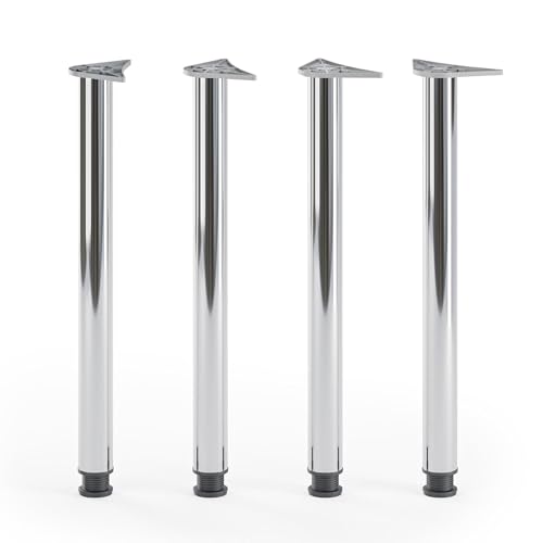 ATM Lot de 4 Pieds de Table 82cm Pieds de Cuisine Réglables en Hauteur Métal Pieds de Meubles Ø 60mm pour Plan de Travail Îlot Central Support Rond Robuste...