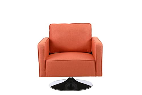 Mcltopz Swivel Accent Chair Armchair, Modern Linen Fabric Upholstered Accent Swivel Chair, Comfy 360° Swivel Chair 30.7''W Single Sofa Chair W/Silver Chrome Base For Living Room Bedroom (Orange) #TOP1