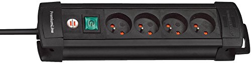 Brennenstuhl Multiprise Premium Plus 4 Prises avec Interrupteur à Voyant (Bloc multiprises orientées à 45 degrés, Guide-câbles, Oeillets Porte-vis, 1,8m...