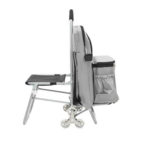 17in W Portable Rolling Art Cart with Storage Bag, Folding Wheeled Portable Rolling Chair, Outdoor Art Student Sketching Easel Trolley Cart for Grocery Shopping,Mall Shopping,Leisure Travel. (Silver)