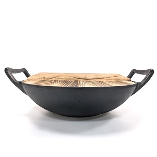 Wok de hierro fundido con tapa 12 pulgadas miniatura 6