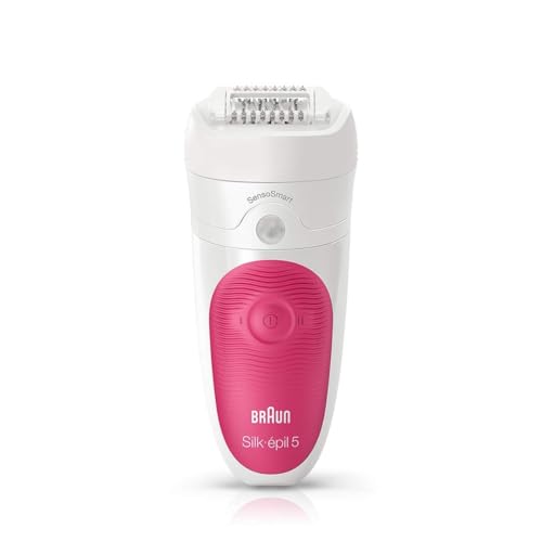 Braun Silk-épil 5 Epilierer Damen für Haarentfernung / Haarentferner, Micro-Grip Pinzetten-Technologie, beweglicher Schwenkkopf, Wet&Dry-Epilation, Geschenk Frau, 5-500, weiß/Pink