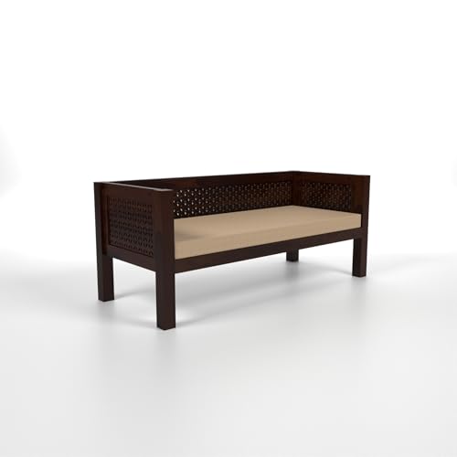 Image of Sheesham Wooden 3 Seater Sofa for Living Room | Rosewood Cushion Sofa | Solid Wood Sofa Set for Lounge