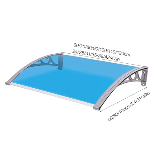 Auvent de porte extérieur transparent bleu 60x90cm avec support - 2