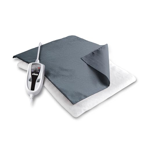 Ufesa 2PH Almohadilla Térmica Eléctrica 46x34cm, 100W, 4 Niveles de Temperatura, Temporizador, Apagado Automático, Funda Textil Gris