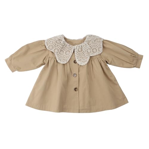 Image of HOOLCHEAN Toddler Little Girls Mid-length Trench Coat with Lace Ruffle Collar for 1-7 Years (Khaki, 120: 5T)