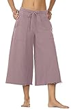 icyzone Culottes Capri Pants for Women - Elastic Waist Wide Leg Joggers Casual Lounge Cotton...