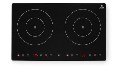 HENDI Plaques de cuisson à induction double, commandes par écran tactile, avec fonction minuteur et Boost, plage de température 35-240 °C, 230 V, 3500 W, 608x370x(H)61 mm, noir, acier inoxydable