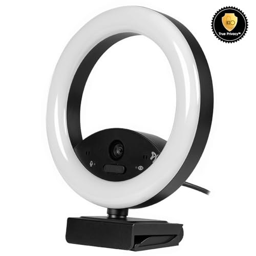 Arozzi - Occhio True Privacy Webcam with Adjustable LED Ringlight - Magnetic Privacy Cover, Dual Omni-Directional Noise Cancelling Microphones with Manual Circuit Breaker, and Full HD