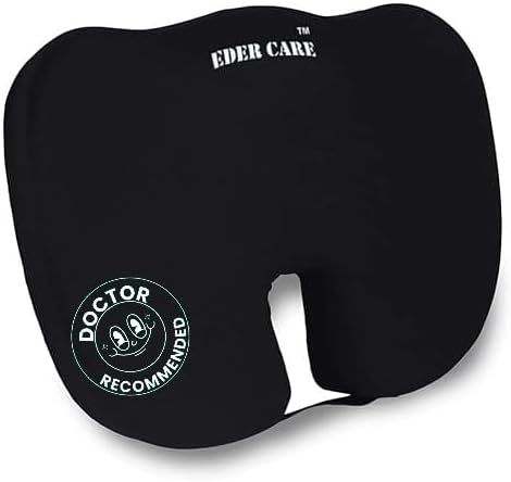 Eder Care Premium Orthopedic Foam Coccyx Seat Cushion for Tailbone, Sciatica, Lower Back Pain Relief-Ergonomic Car Driving Seat Sitting Office/Home Chair & Wheelchair with Removable Cover Black