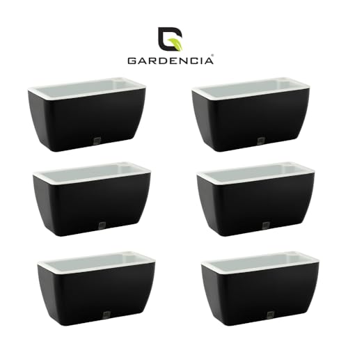 Image of GARDENCIA Self Watering Flower Pots for Outdoor Indoor Gardening /Rectangle Big Plant Pot with Polypropylene UV Material /Decorative Modern Gamla (Black, Pack of 6)