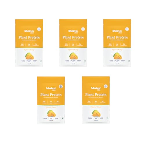 Image of Maiva Pro | Plant Protein Isolate - Alphonso Mango - 40gm (Pack of 5) | 28g Protein, 6g BCAA | All Essential Amino Acids | Gut Friendly, Easy to Digest | Vegan, Dairy Free, No Preservatives