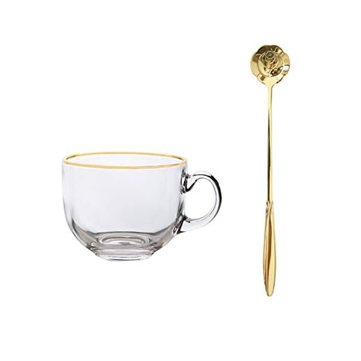 liangzishop Glasbehållare klara glasmuggar, 44,4 dl klara glaskaffemuggar med handtag, glasmuggar med rostfri stålsked för drycker, cappuccino, kakao, mjölkglaskopp (färg: A)