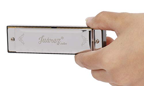 Image of JUAREZ JRH10A-G Diatonic Professional Blues Harmonica Key of G Scale | 10 Holes | Mouth Organ | Cover - Stainless Still | Comb - ABS | Reed - Phosphor Bronze with Case