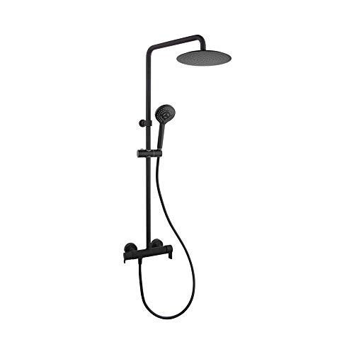 Ramon Soler 43D304791 Dragan - Columna fija 1044mm, inversor integrado, rociador ultraslim metálico Ø240mm, S2 ahorro de agua del 50%, cooltouch, limitador temperatura, negro mate y anticorrosión