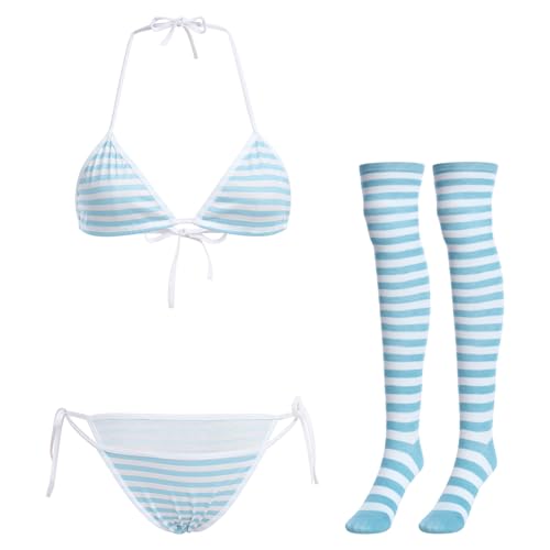 Ensemble de lingerie taille unique bleu ajusté avec porte-jarretelles et bas