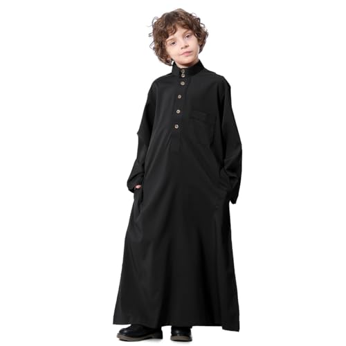 FYMNSI Arabic Thobe For Muslim Boys Robes Long Sleeve Kaftan With Pockets Solid Color Middle East Abayas Dubai Clothing 4-14T