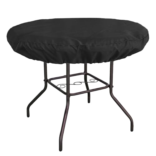 Outdoor Round Table Cover, 420D Oxford Patio Round Table Top Cover Waterproof Protector Garden Patio Furniture Covers (Black, 32