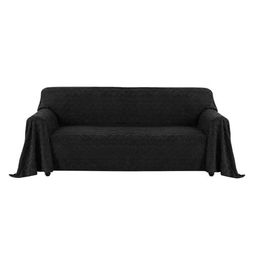 Easy-Going Jacquard Flanell Sofa Couch Überzug 3 4 Sitzer, Rutschfester Sofabezug Sofaschutz Hund Katze, Weiche Sofadecke für Bett, 1 Stück Waschbarer Sofaüberwurf, 203X338 cm/80X133 in, Schwarz