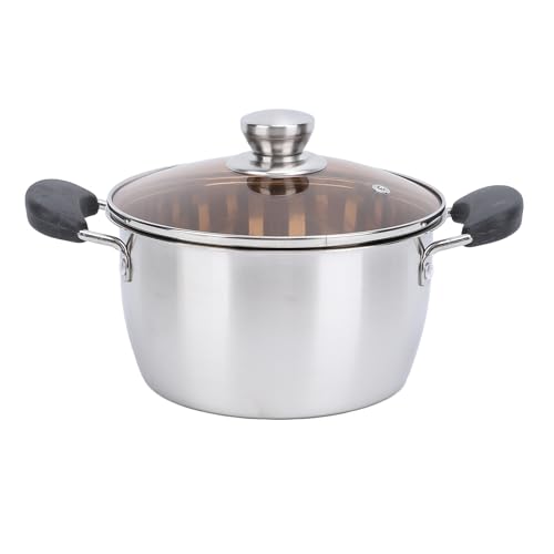 Cacerola, sartén de acero inoxidable Sartén de pasta de acero inoxidable con tapa Incluso transferencia de calor eficiente Olla para cocina de gas e inducción para cocinar sopa, espaguetis, (20CM)