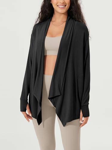 Image of ODODOS Women's Drape Open Front Cardigans Cozy Soft Long Sleeve Casual Wrap Outerwear with Pockets Thumb Hole
