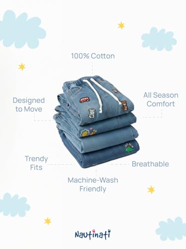 Image of Nautinati Boys Cotton Denim Jeans with Value-Added Detailing | Age 2-10 Years
