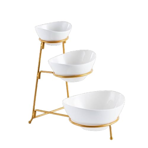 Vencier 3-Tier Serving Bowl Set – Elegant Food Display Stand for Snacks, Desserts, and Party Presentation (White/Gold) - Cosy Home Interiors Vencier 3-Tier Serving Bowl Set – Elegant Food Display Stand for Snacks, Desserts, and Party Presentation (White/Gold)