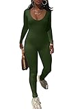 YILEEGOO Womens One Piece Bodycon Jumpsuit Long Sleeve Sportwear Zipper Romper Clubwear (Large, Green)