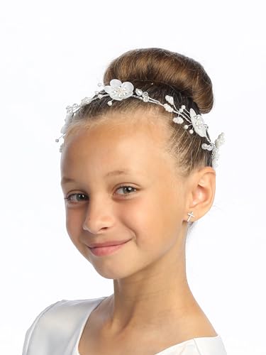 Swea Pea & Lilli Headband for Communion - Head Pieces for First Communion Flower for Girls White Holy 1st Headpiece Pearls Crown - Velos de Primera Comunion3