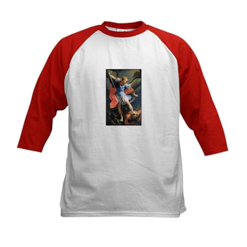 CafePress St. Michael The Archangel Kids Baseball Jersey Kids Cotton Baseball Jersey, 3/4 Raglan Sleeve Shirt Red/White