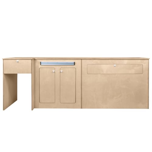 Camper Van Kitchen Pod RHD Conversion Unit Flat Pack Motorhome Campervan Furniture Foldaway Table Built In Storage Cupboards Fridge Space Towel Holder 15mm Birch Plywood SWB T5 & T6 Transporters