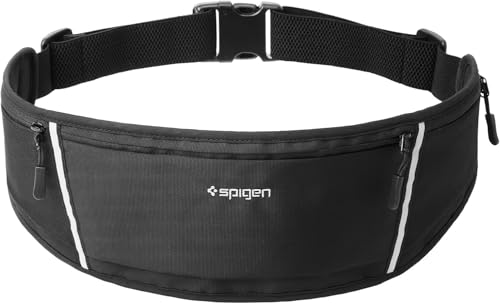 Image of Spigen Waist Bag Mobile Holder for Running, Running Belt with Adjustable Strap Compatible with iPhone & Samsung & Other Models, Lightweight Reflective Fanny Pack for Jogging, Workout (Nylon) - Black