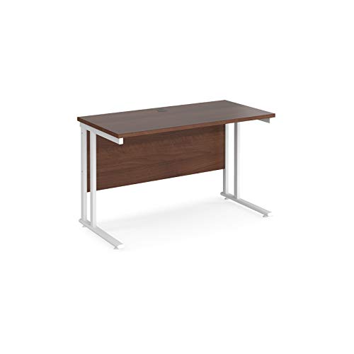 Mr Office Maestro 25 straight desk 600mm deep - white cantilever leg, Walnut, 1200