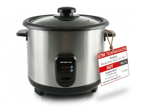 EMERIO cuiseur à riz automatique avec volume de 1,5 L, fonction de maintien au chaud arrêt automatique revêtement antiadhésif couvercle en verre avec cuillère à...