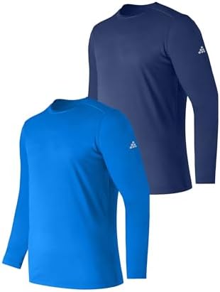 TEX2FIT 2-Pack Mens Long Sleeve UPF 50 Summer Full UV Sun Protection Shirt for Fishing Swimming Beach Hiking - Men Swim Rashguard (Navy/Royal Blue, M)