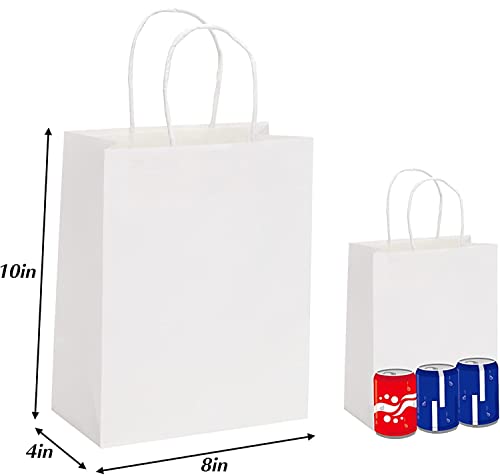 Image of RanGit Bhumi Gift Bags- 8x10x4 in 50pcs Small White Kraft Paper Bags with Handles for return Gifts- Shopping Retail Paper Carry Bag, Party Favor Gifting covers, Disposable, Recyclable (8x10x4 in White, Pack of 50)