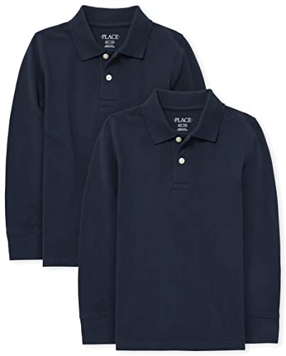 The Childrens Place boys Long Sleeve Pique Polo Nautico 2 Pack Medium