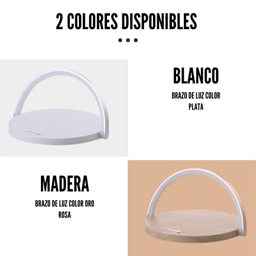 Lamparas de mesita de noche - Lampara cargador inalambrico – Lámpara de mesa con 3 niveles de luz y carga de móvil sin Cable – Lampara Multifuncional con control táctil (Madera)