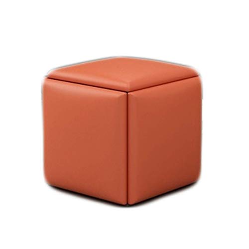 Tabouret repose-pieds en peluche orange avec coffre de rangement