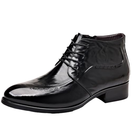 Mens Genuine Leather High Top Boots Business Casual Dress Shoes Soft Sole Warm Fleece Lined Winter Footwear British Style