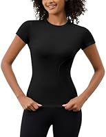 IECCP Sport T-Shirt Damen Kurzarm Laufshirt Sport Oberteile Atmungsaktiv Funktionsshirt Damen Rundhals Sport Fitness Top für Wandern Gym Yoga Laufen Schwarz S