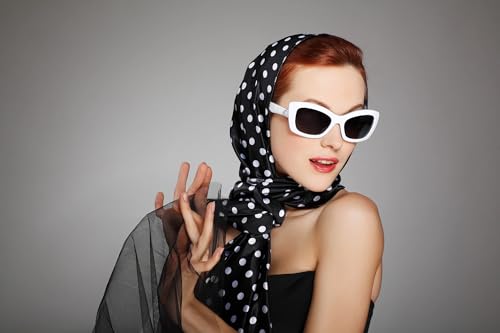 20s 50s Women's Polka Dot Scarf - 25" x 25" Retro Hair Tie Sheer Square Neck Head Scarf Vintage Neckerchief for Women2