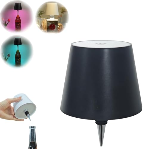 ROSSOM Pridola Wireless Bottle Lamp, 3 Color Stepless Dimming Pridola Bottle Lights, Touch LED Wine Bottle Lamp with RGB Breathing Light for Bars, Restaurants (Black)