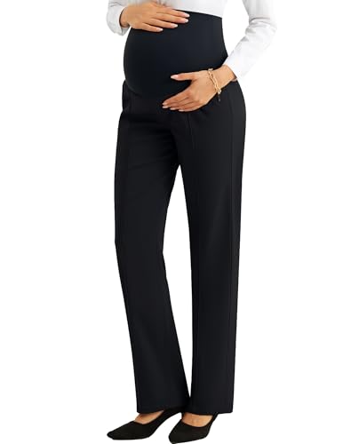 Image of PACBREEZE Women's Maternity Pants for Work Over-Bump Pregnancy Casual Stretchy Straight Dress Pants with Pockets