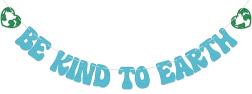 SJcysrilla Be Kind To Earth Banner happy Earth Day Decorations Environmental Protection Theme Party Decoration Supplies Blue Glitter