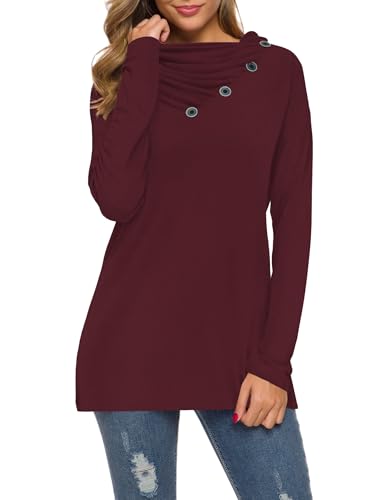 Image of WEACZZY Women's Long Sleeve Shirts Button Cowl Neck Casual Loose Tunic Tops Blouse Dressy Fashion 2026