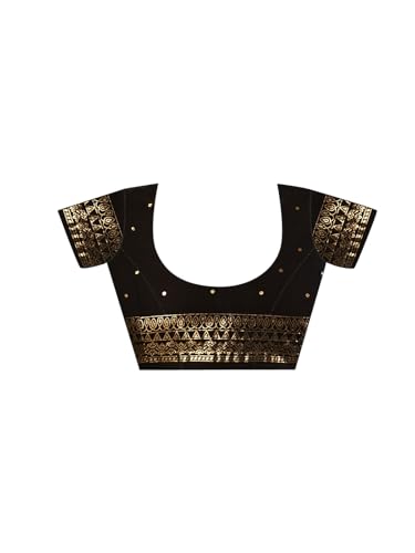 Image of SAMAH Women's Georgette Foil Printed Lace Work Saree with Unstitched Blouse Piece