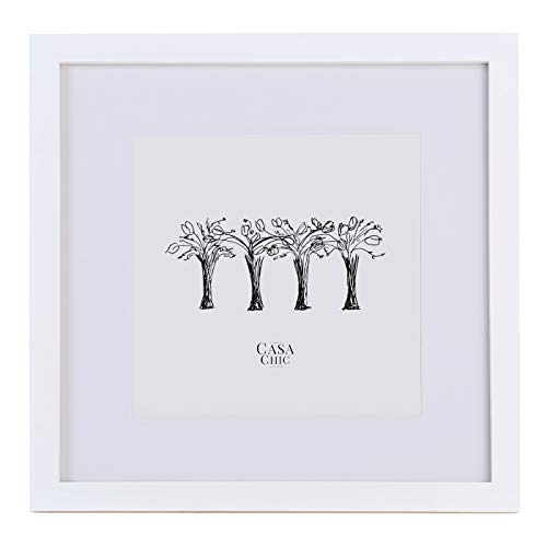 Classic by Casa Chic Marco de Fotos 20 x 20 cm con Paspartú para Foto de 15 x 15 cm - Madera de Pino - 1 Marco - Grosor del Marco 2 cm - Frente Cristal Templado - Color Blanco