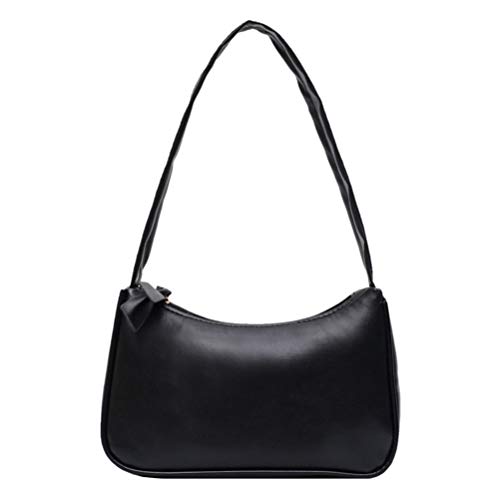 PU Leather Shoulder Bag, Retro Shoulder Bag for Women, Shiny Handbag, Retro Clutch Bag, Classic Handbag with Handle, Small Shoulder Bags, Purses for Women (Black)